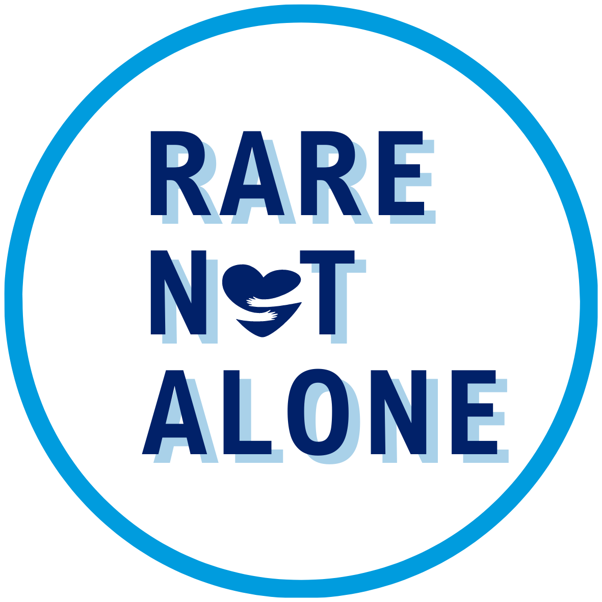 Logo for Rare Not Alone campaign within a blue circle.